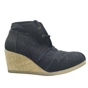 Bobs From Skechers Wedge Booties Black‎ Wrap Style Heels Shoes Womens Size 8